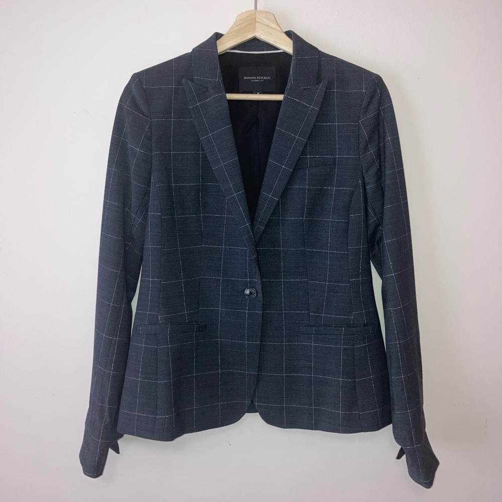 BANANA REPUBLIC Navy & Silver Classic Fit Blazer